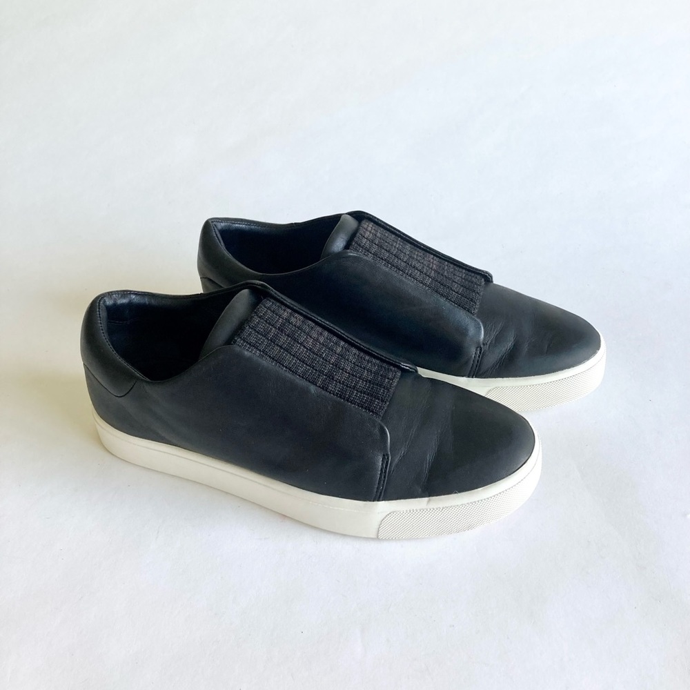 Vince Black Genuine Leather Fabric Slip On Sneakers size EUR 37.5, US 7